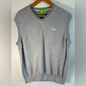 Hugo Boss Men’s Light Gray Vest XXL Logo Knit Pullover Golf Virgin Wool NWOT